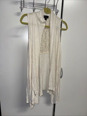 AB Studio Cream Sleeveless Tunic with Crochet Back